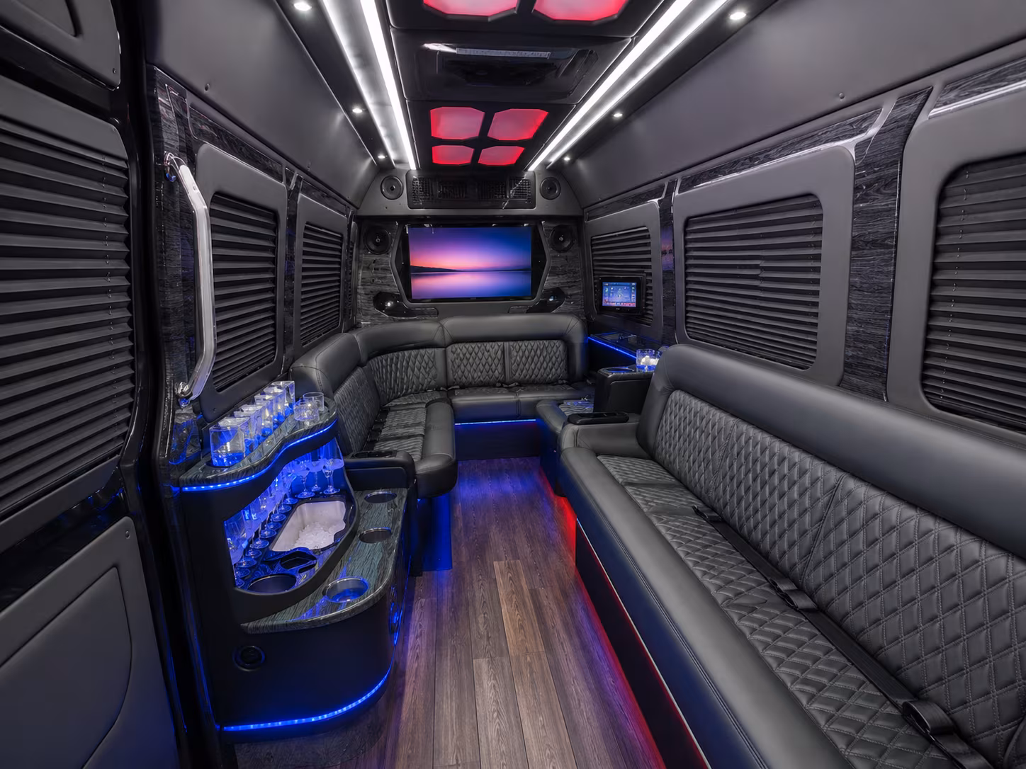 redondo beach 20 passenger party bus inside